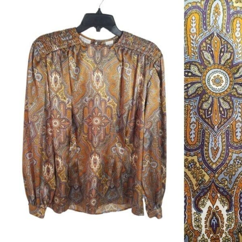 {Anne Klein} For New Aspects Vintage Paisley Print Polyester Blouse